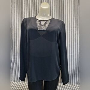 Women's Extra Small/TP Blouse Black Lace Long Sleeve Top